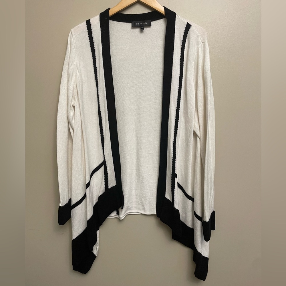 - St John Cardigan Black White Asymmetrical Size XL